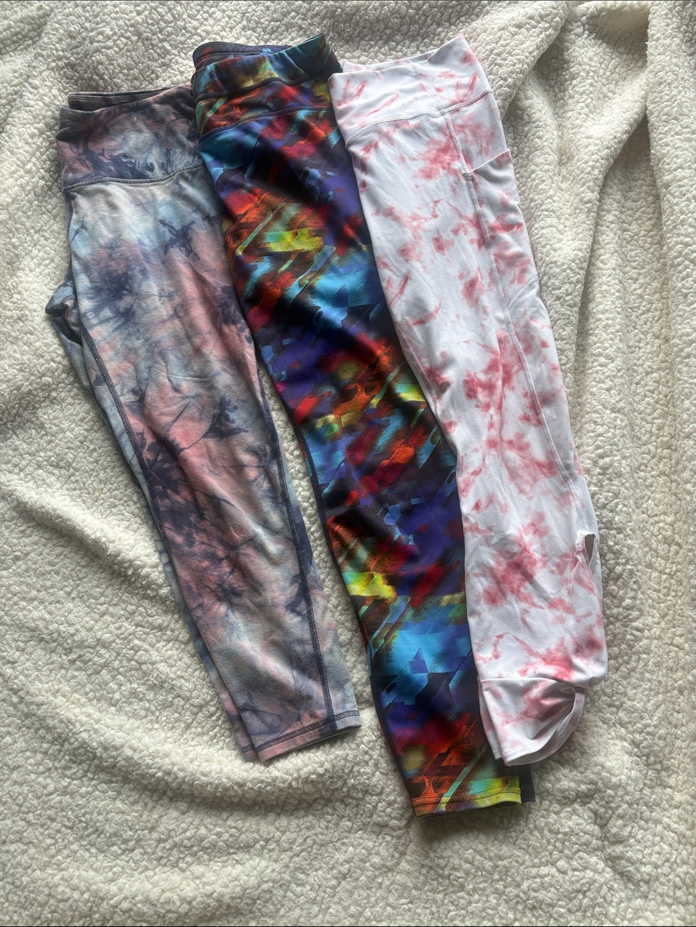 Fabletics Girls' Multicolor, Pink & Purple Tie-Dye Leggings Bundle of 3 women’s